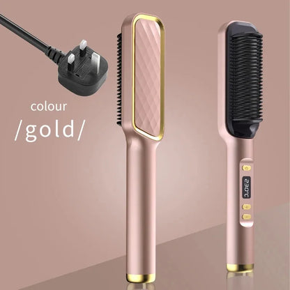 Electric Hot Comb Multifunctional Straight Hair Straightener Comb Negative Ion Anti-Scalding Styling Tool Straightening Brush rose gold UK