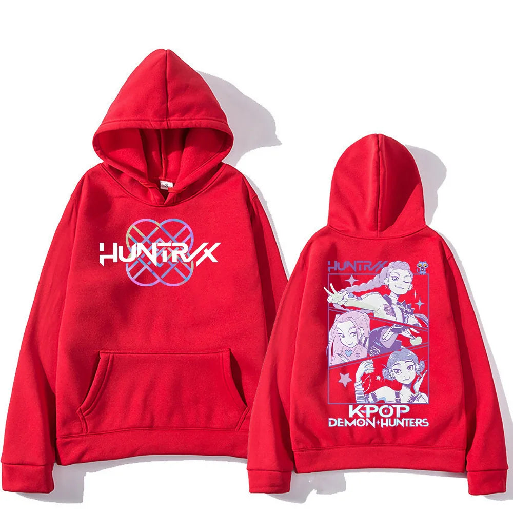 Kpop Demon Hunters Hoodies K-pop Cartoon Printed Sweatshirt Fashion Versatile Streetwear For Women Men Oversized Pullovers red1