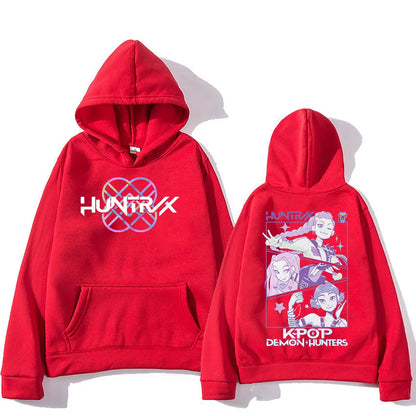Kpop Demon Hunters Hoodies K-pop Cartoon Printed Sweatshirt Fashion Versatile Streetwear For Women Men Oversized Pullovers red1