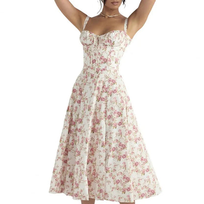 Comfortable Midi Dress for Women Sleeveless Party Dress Elegant Lace-up Bandeau Dress with Corset Design Side Split Hem Women's Badiee Stylez