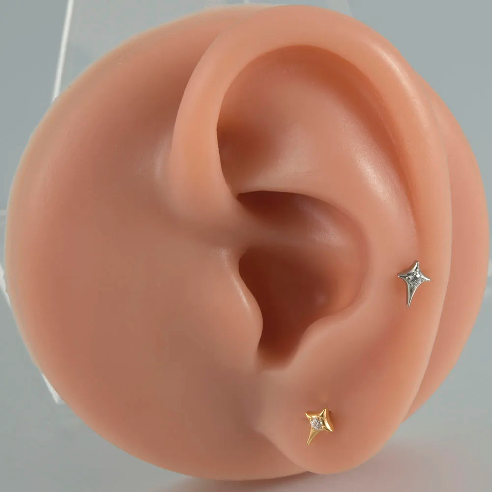 ASTM F136 Solid Titanium Internally Threaded Cross Cz Cartilage Earrings Stud Helix Tragus Lobe Piercing Labret Lip Ring Jewelry