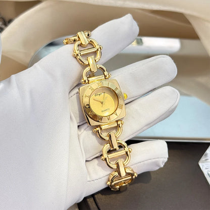 High-End Women's Skeleton Design Watch Square Roman Hour Markers Light Luxury Fashion Cross-Border Best-Seller Ladies Watch