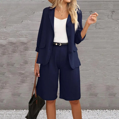 Formal Shorts Suit Knee Length Pants Lady Business Outfit Cardigan Plus Size Lady Coat Shorts Set Daily Wear