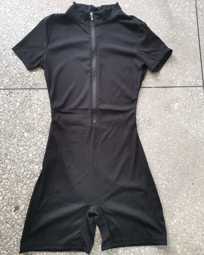 Womens Yoga Jumpsuits Short Sleeve Thin Slim Fit Stretch One Piece Playsuits Romper Sexy Fitness Female Basic Zipper Sportwears