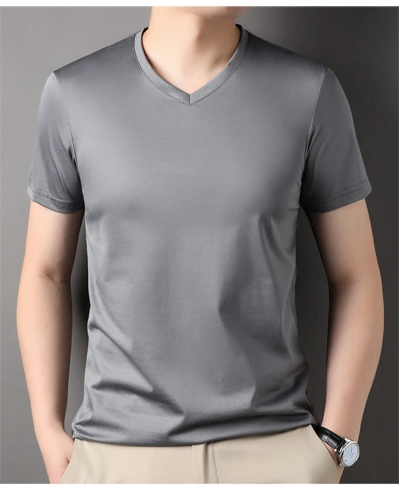 Top Grade 1.7% Mulberry Silk New Brand Tops Round Neck t Shirts For Men 2025 Summer Short Sleeve Casual Fashion Mens Clothing
