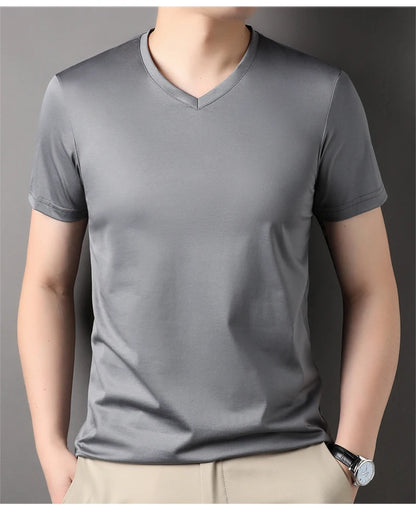 Top Grade 1.7% Mulberry Silk New Brand Tops Round Neck t Shirts For Men 2025 Summer Short Sleeve Casual Fashion Mens Clothing