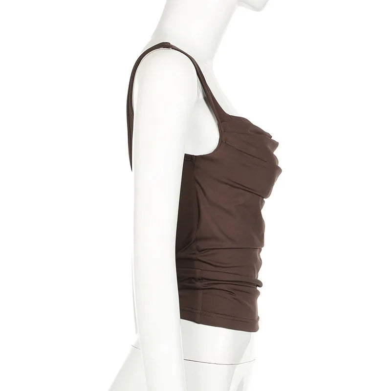 Women Sexy Tank Tops New Summer Solid Fashion Folds Sexy Backless Partywear Camisole Elegant Casual Slim Lady Tank Tops Clothing