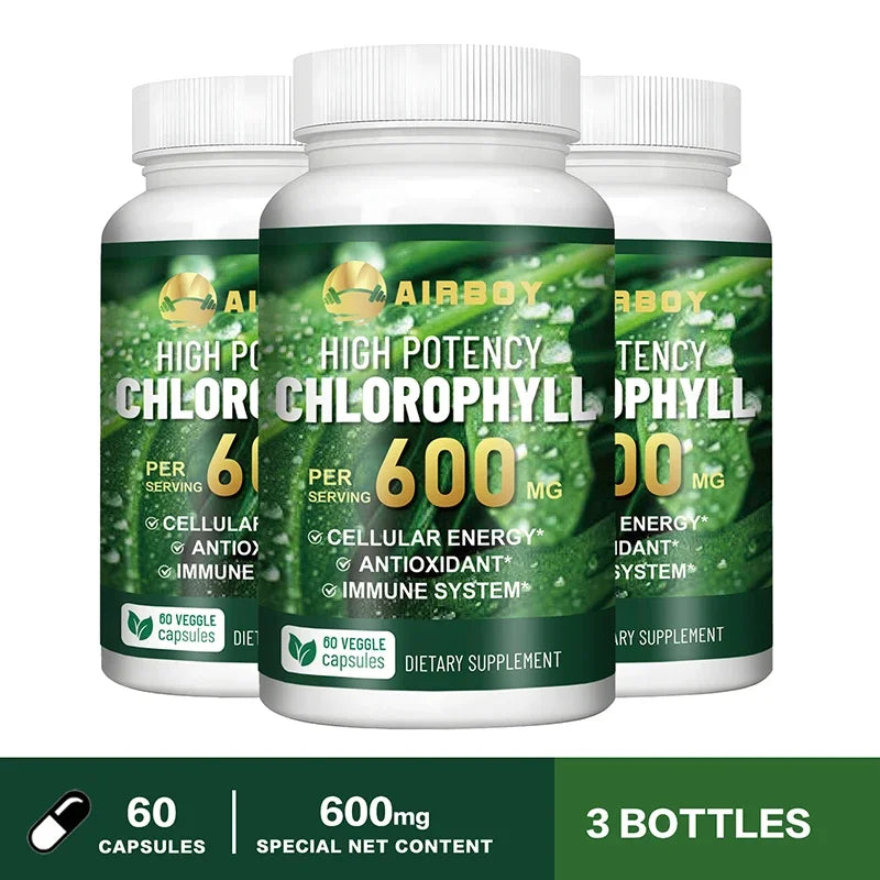 Chlorophyll Capsules 600mg - for Energy, Immunity, Skin & Internal Deodorant 60 Capsule-3bottles