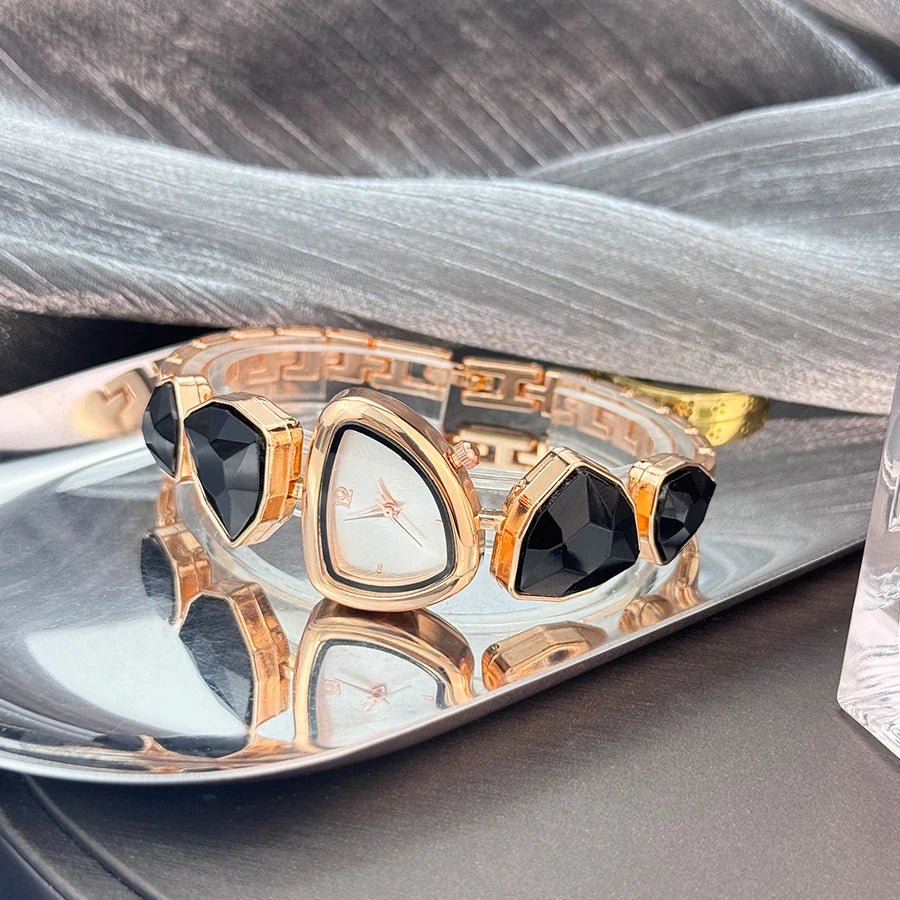 Women's irregular shape large sparkling special-shaped rhinestone simple sun pattern dial Fashion trend avant-garde quarts watch