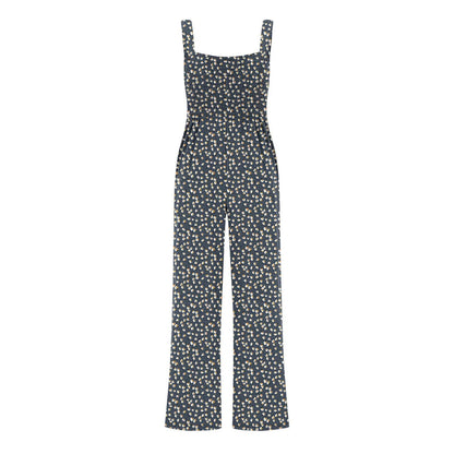 Women'S Suspender Jumpsuits Fashion Trend Pleated Shoulder Straps Printed Pocket Loose Wide Leg Jumpsuits Daily Casual All-Match