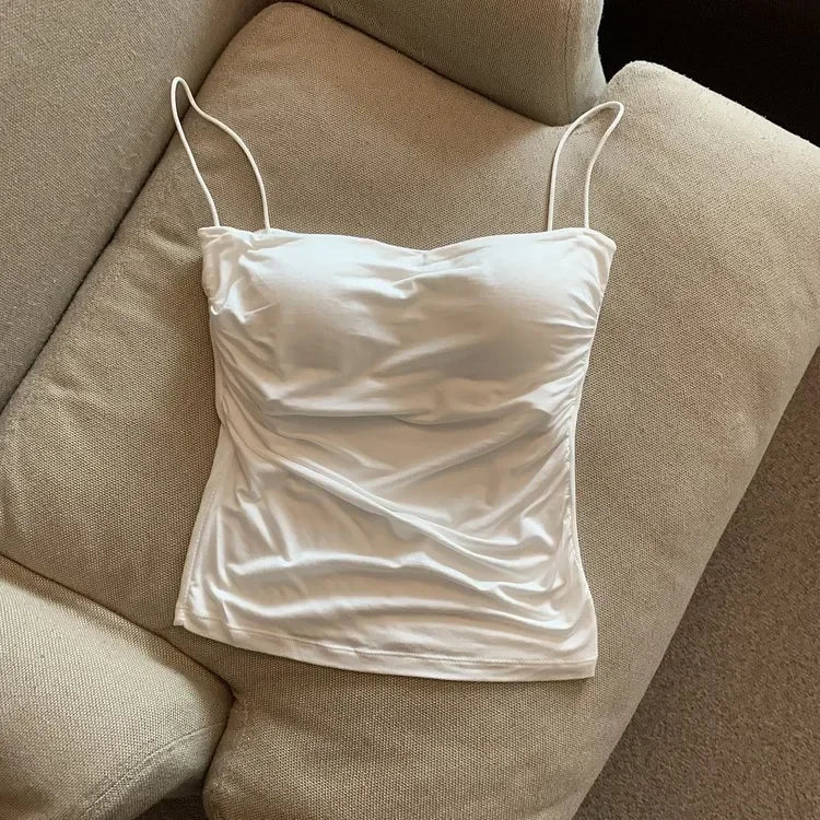 Women With Built In Bra Spaghetti Strap Tanks Summer Camis Tank Casual Tops  For Woman Solid Color Female Korean Style Badiee Stylez