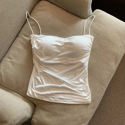 Women With Built In Bra Spaghetti Strap Tanks Summer Camis Tank Casual Tops  For Woman Solid Color Female Korean Style Badiee Stylez
