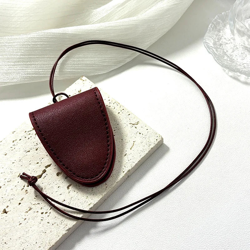 Leopard Print Leather Neck Hanging Sunglasses Clip Glasses Chain Storage Necklace Women's Hanging Rope Sweater Chain Wine Red