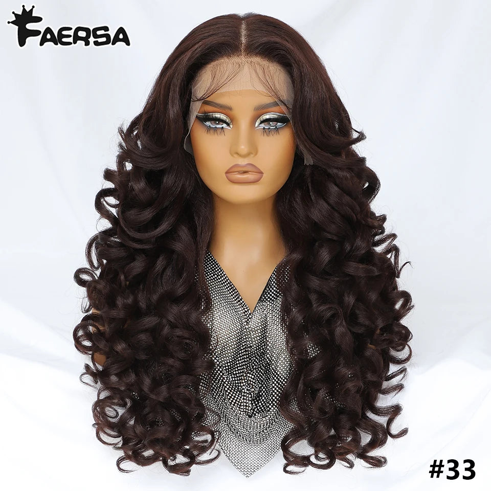 Latisha 13X6 HD Synthetic Lace Front Wigs Curly Pre Plucked Lace Frontal Wig with Bangs for Women Highlight with Babyhair 24Inch Badiee Stylez