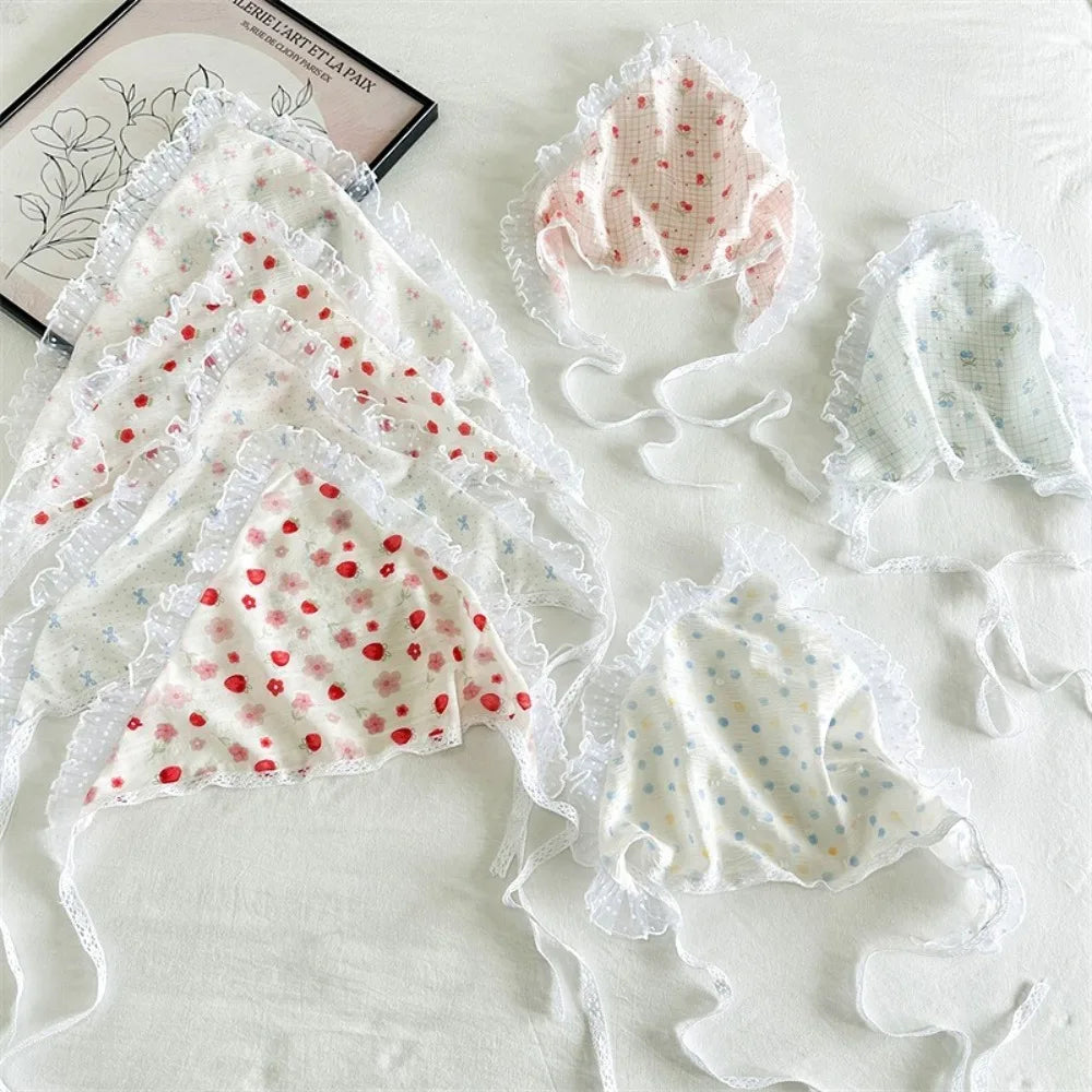 French Pastoral Style Triangle Triangle Headband Fiber Handmade Flower Headscarf Flower Lace Turban Hair Accessories Beach