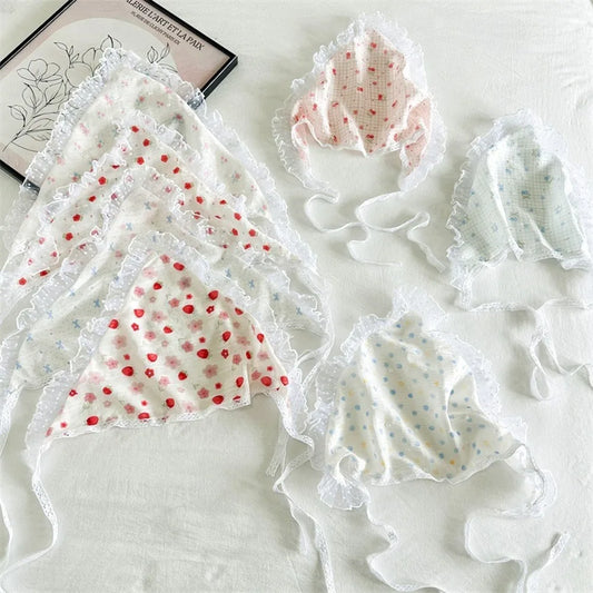 French Pastoral Style Triangle Triangle Headband Fiber Handmade Flower Headscarf Flower Lace Turban Hair Accessories Beach