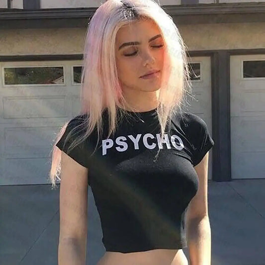 Gothic Clothes y2k Crop Tops Women Summer T shirts Grunge 2000s Trashy Aesthetic Short Sleeve Tees slim Vintage clothes Crop top black