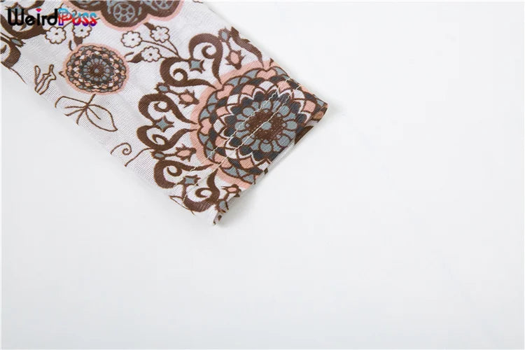 Weird Puss Backless Peach Buttocks Playsuit Women Flowers Print Autumn Trend Full Sleeve O-Neck Streetwear Sporty Workout Romper