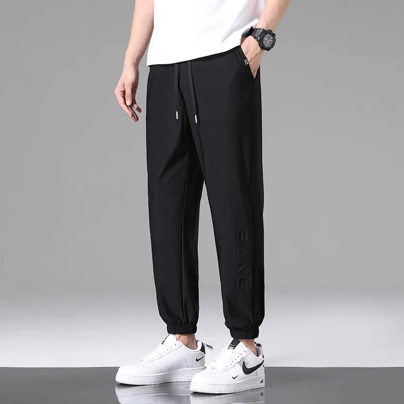 Men Pants Ice Silk Elastic Plus Size 6XL 7XL 8XL Quick Dry Summer Beach Thin Breathable Home Trousers Brand Stretch Lightweight 9331 Black