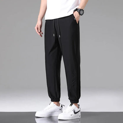Men Pants Ice Silk Elastic Plus Size 6XL 7XL 8XL Quick Dry Summer Beach Thin Breathable Home Trousers Brand Stretch Lightweight 9331 Black