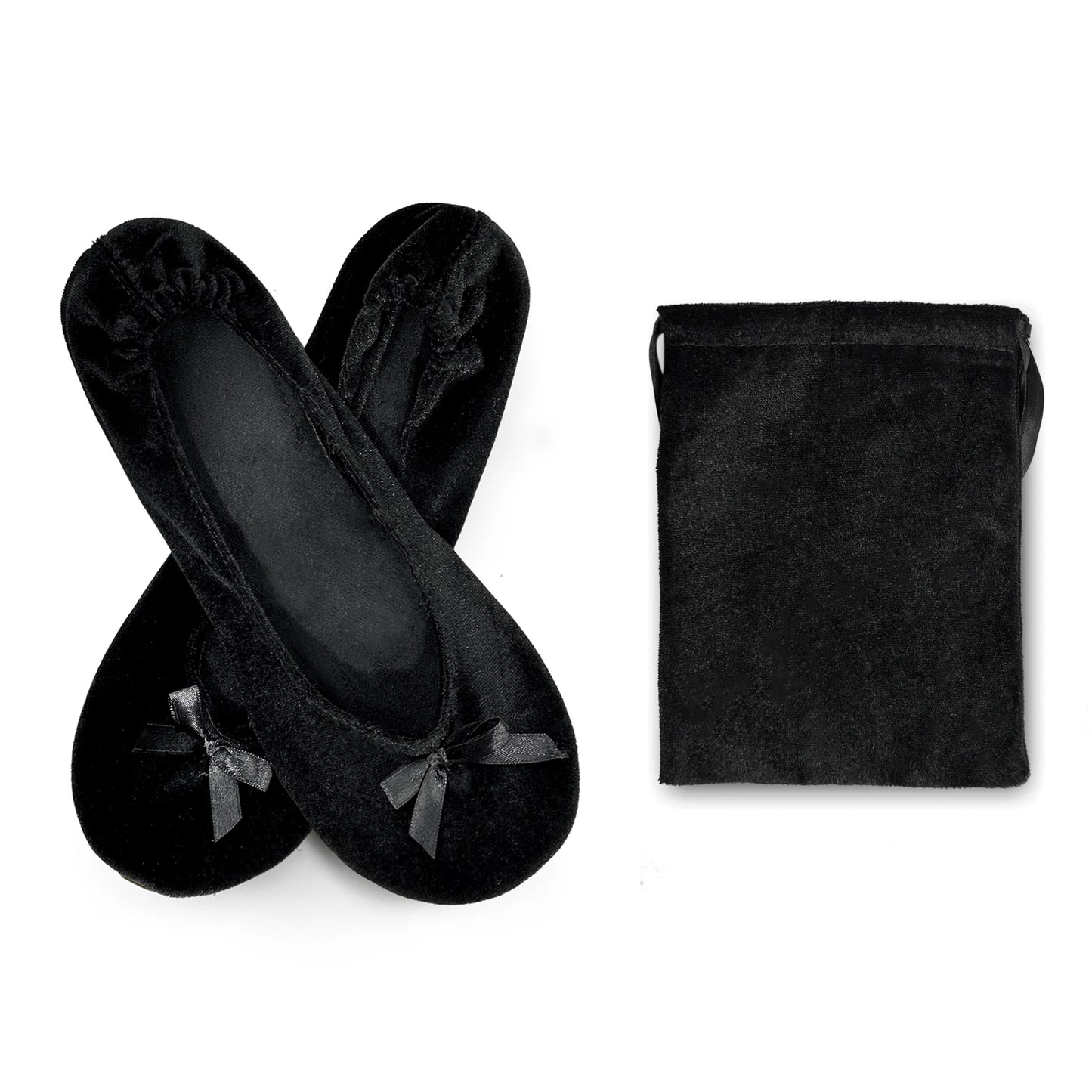 Women's Foldable Portable Ballet Flats,Soft Sole Slip On Lightweight Comfy Flat Shoes For Travel Wedding Driving,For Party Guest Velour-Black