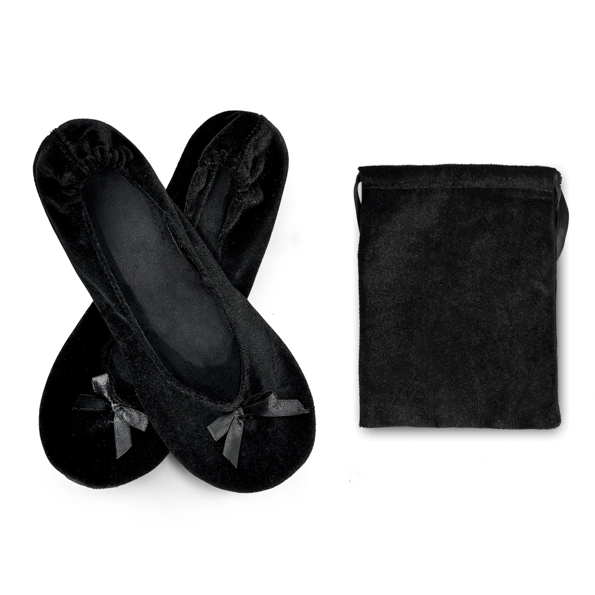 Women's Foldable Portable Ballet Flats,Soft Sole Slip On Lightweight Comfy Flat Shoes For Travel Wedding Driving,For Party Guest Velour-Black