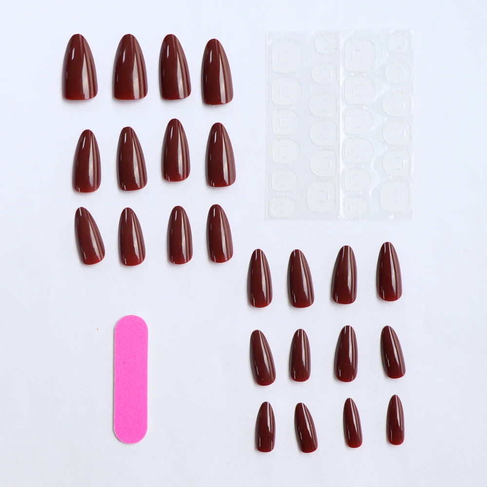 ARTAUG 24PCS Press On Nails Short Almond Wine Red High Saturation Fake Press On Nails  Korean Press On Nails Valentine'S Day Badiee Stylez