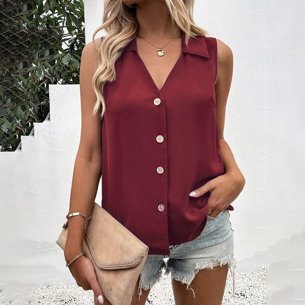 New Chiffon Vest Lady Shirt Summer Sexy Blouse Tops for Women Clothing Korean Tank Pullover Female Casual Slim T-shirt Tee Claret