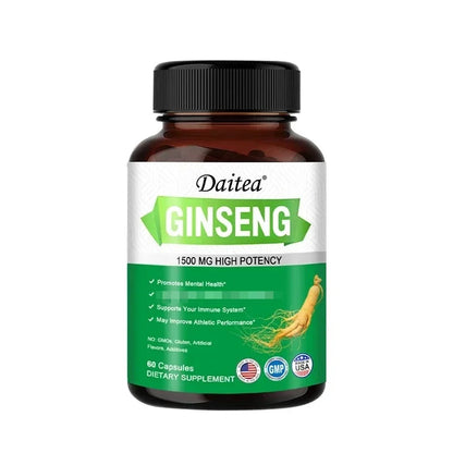 Energy Supplement - Ginseng Extract, Enhances Physical Energy, Memory and Immune System, and Refreshes The Mind 60 count-1 bottle