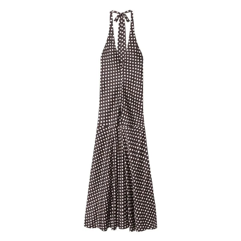 Trendix Polka Dot Print Backless Dress Women Summer Sexy Deep V Neck Sleeveless Off Shoulder Maxi Dresses Elegant Evneing Dress