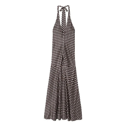Trendix Polka Dot Print Backless Dress Women Summer Sexy Deep V Neck Sleeveless Off Shoulder Maxi Dresses Elegant Evneing Dress