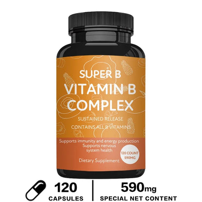 Vitamin B Complex Capsules - Replenish Energy, Relieve Stress, Improve Digestion, and Enhance Immunity 120 Capsules