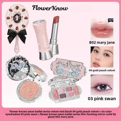 Flower Knows Makeup Sets Swan Ballet Series Gift Box Lipstick Blush Eyeshadow Palette Handheld Mirror Makeup Gift Box D