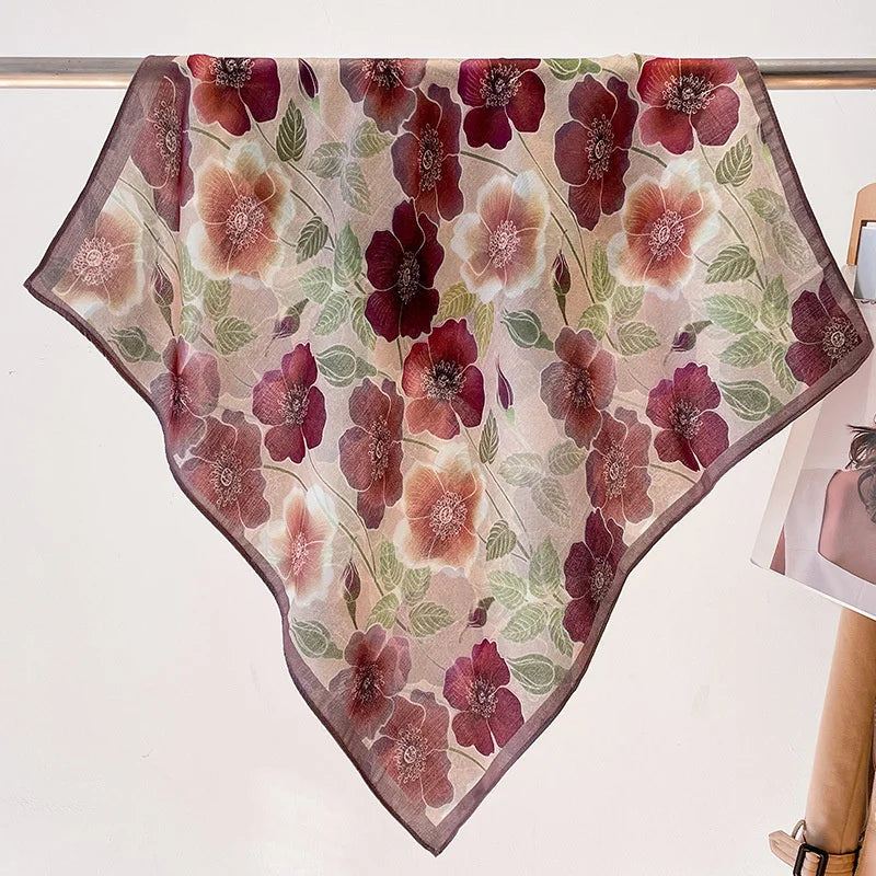 Fashion 70cm Cotton Square Scarf Women Floral Print Design Bandanas Lady Scarves Headband Accessories Handkerchief Hair QME158-01 65x65cm