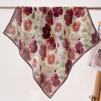 Fashion 70cm Cotton Square Scarf Women Floral Print Design Bandanas Lady Scarves Headband Accessories Handkerchief Hair QME158-01 65x65cm