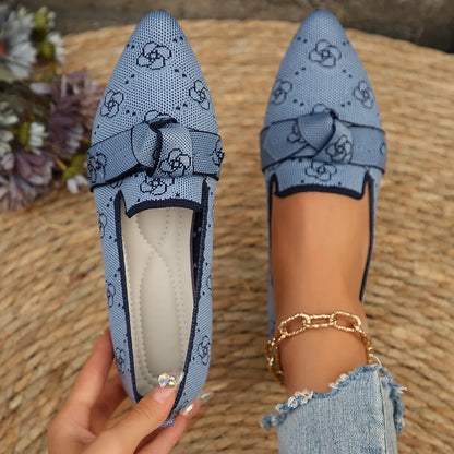 Women Flats Loafers Bowknot Pointed Toe Mesh Casual Shoes Comfort Walkers Ladies Light Lace Up Soft Sole Flats Zapatos De Mujer Blue