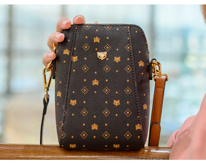 FOXER Woman Small Monogram Cellphone Bag Vintage Shoulder Bag Girl Mini Crossbody Bag PVC Lady Messenger Bag Gift for Wife,Lover