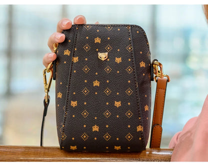 FOXER Woman Small Monogram Cellphone Bag Vintage Shoulder Bag Girl Mini Crossbody Bag PVC Lady Messenger Bag Gift for Wife,Lover