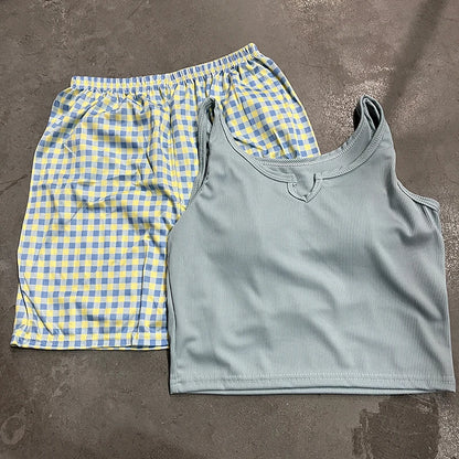 Sexy Floral Elastic Waist Pajama Vest With Padded Chest Pajama Pants Home Pants Summer Set For Women Two Piece Floral Sling Set