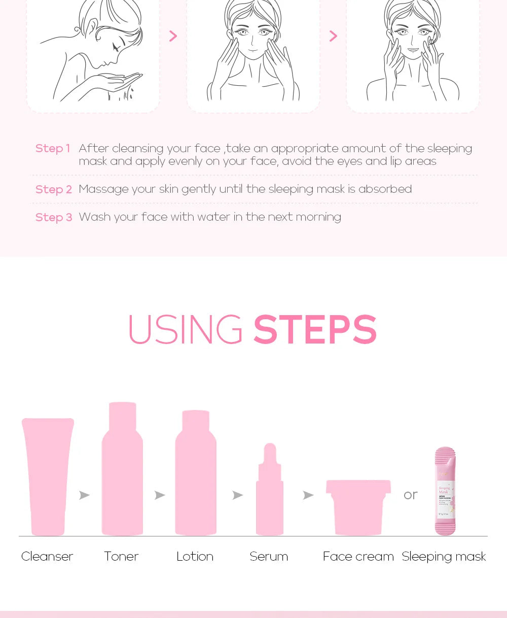 100pcs Sakura Moisturizing Sleeping Masks Travel Night Cream Facial Nourishing Improve Roughness & Dryness Skin Care Products