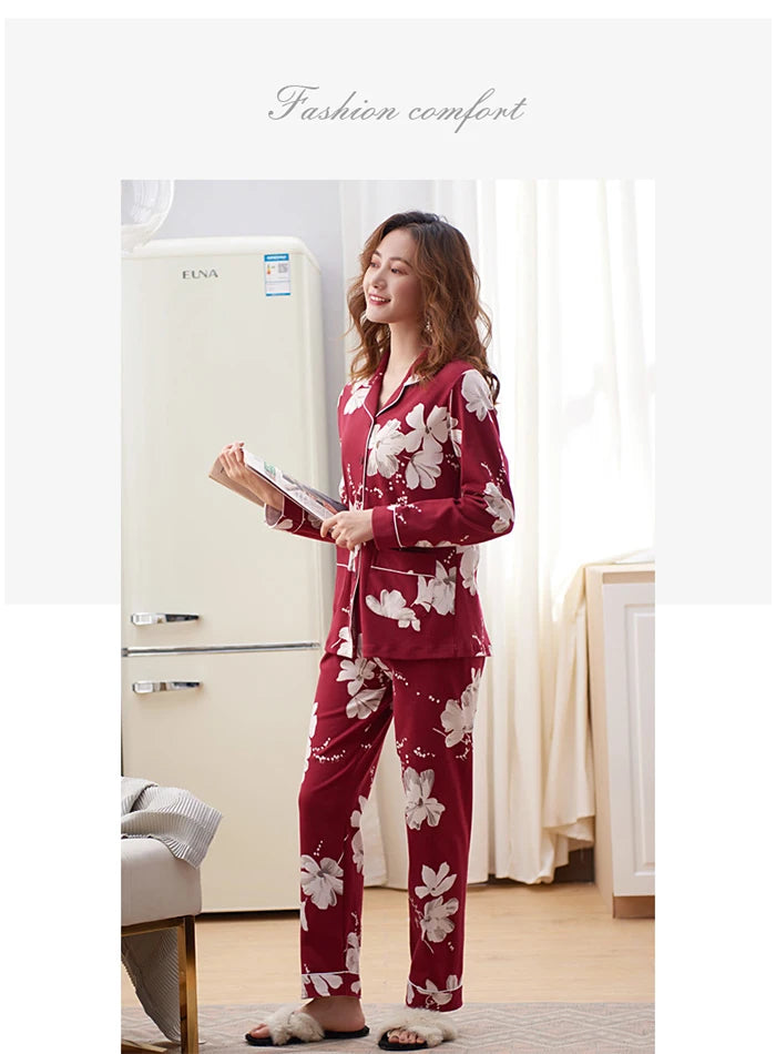 100% Cotton Pajama For Women Winter Soild Pink Pijamas Feminino Warm Sleepwear White PJ 2024 Fashion Pure Cotton Pyjama Femme