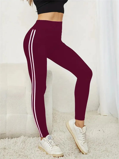 Women's High-waist Slimming Leggings Side Stripe Pattern Breathable Yoga Pants Sportswear Athletic Apparel