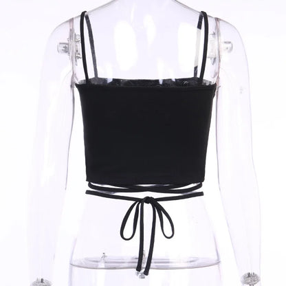 Gothic Women's Print Suspender Sleeveless Square Neck Slim Crop Top Sexy Halter Bottoming Shirt 2022 Girls Party Wear