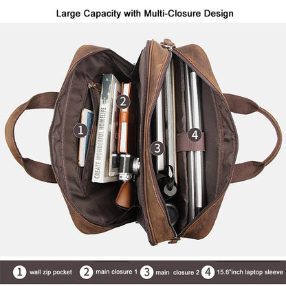High Quality Genuine Leather Men Briefcase Business bag Crazy Horse Leather Large 17"inch Laptop Bag male Portfolio Office Case