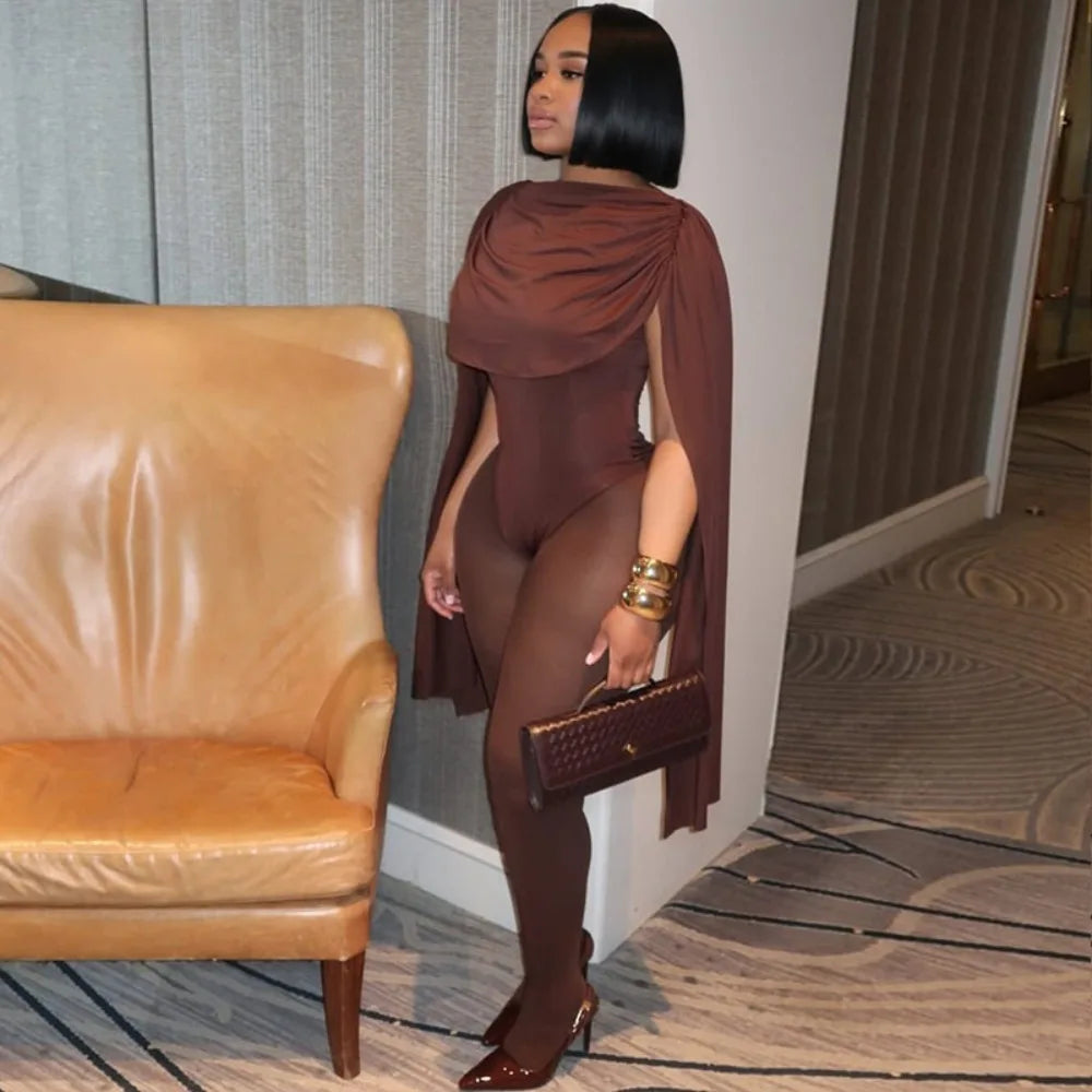 FLARORA Elegant Solid Color Ruched Jumpsuit Woman Bandage Patchwork Sleeveless Bodycon Jumpsuits Evening Party One Piece Overall Badiee Stylez