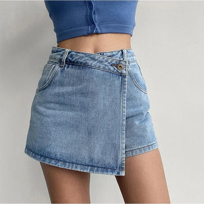 Summer High-waisted Slimming Denim Skirt For Women Versatile Unique Fashionable Exposure-proof Irregular A- line Shorts