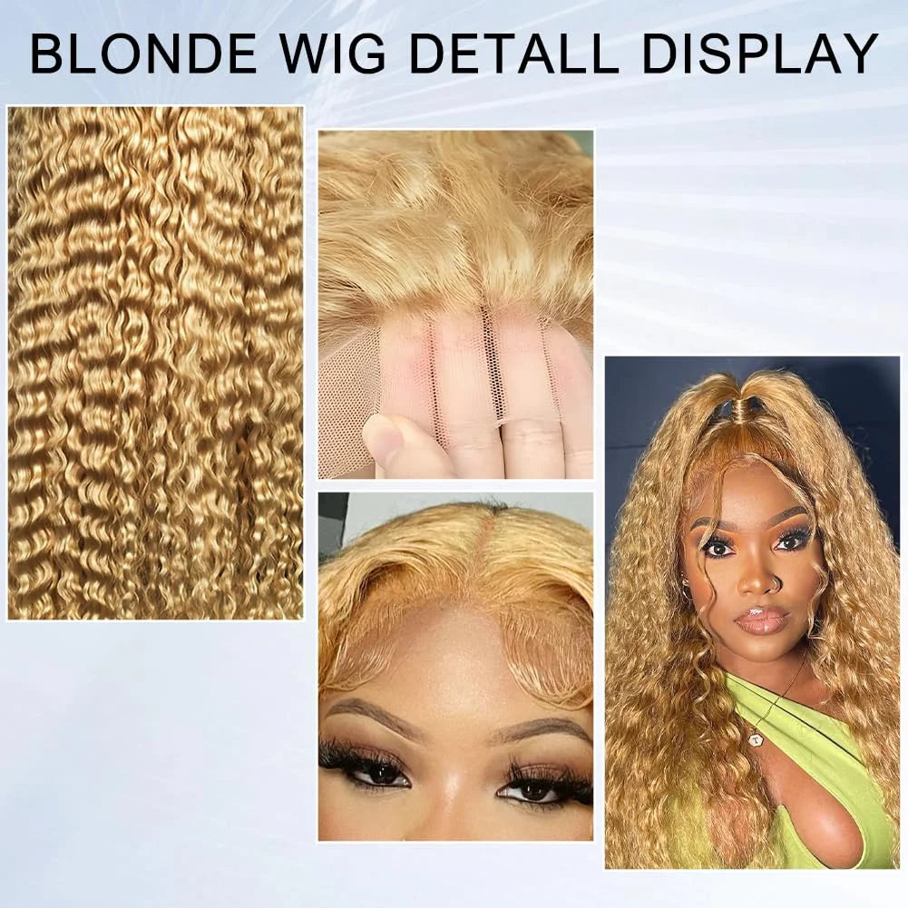 Honey Blonde Lace Front Curly Wigs Human Hair Deep Wave 13x6 HD Lace Frontal Wigs for Women 30 inch Colored Wigs Cheap on Sale