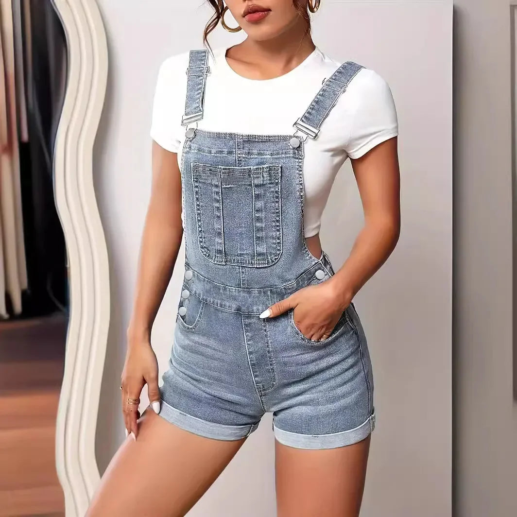 Women's Slim Fit Denim Shorts with Pockets Cross Border Trade Europe and America Style Smooths Your Silhouette Strapless Jeans