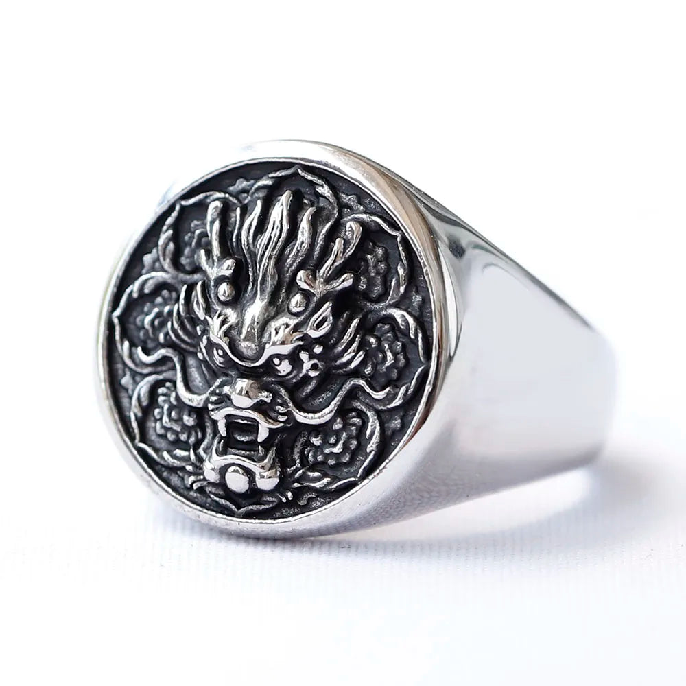 2024 New Fashion 316L Stainless Steel 3D dragon Head Ring High Polished Men's Animal Jewelry for men gift