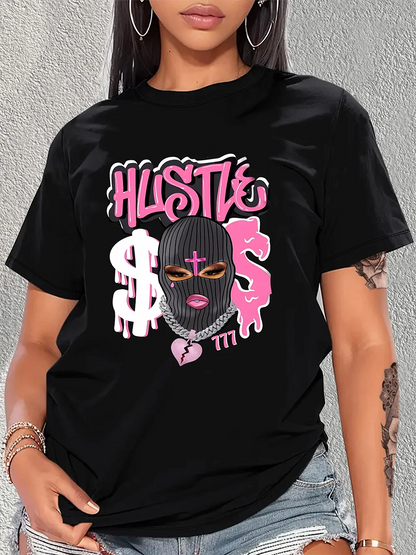 Women's Casual Short Sleeves Workout T-shirt with Cross Graphic Tshirt Women Tee-shirt Funny Cartoon Print Tee Casual Funny Top